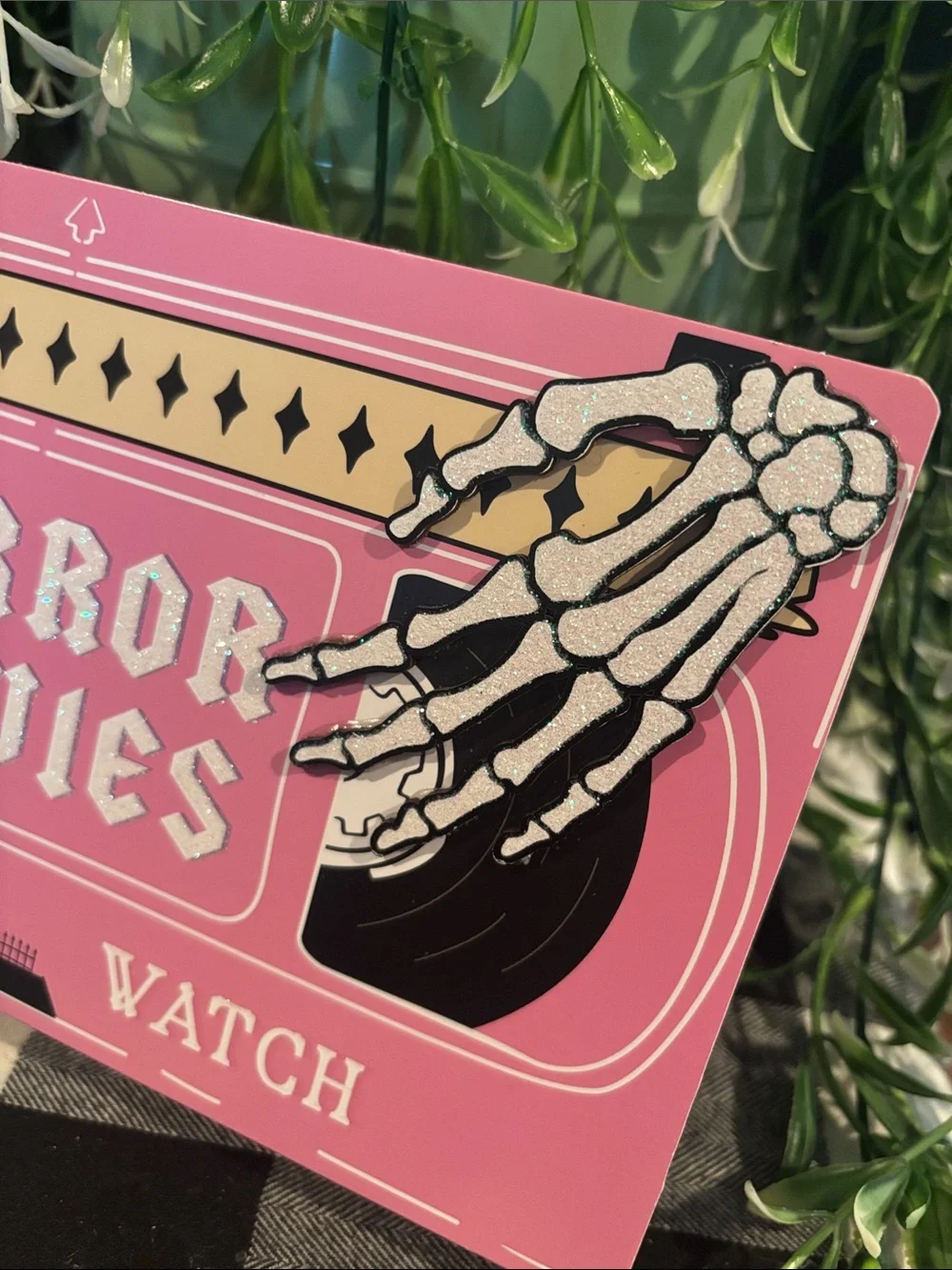 Horror Movies Decorative Sign - Pink Skeleton Design